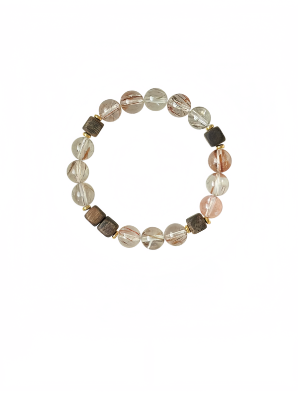 Golden Sequence Black Rutilated Quartz & Agarwood Bracelet