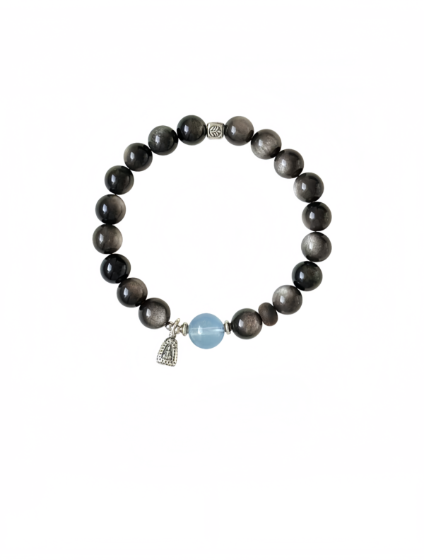 Rain-Washed Serenity Obsidian & Aquamarine Bracelet