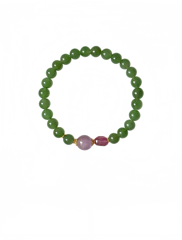 Hibiscus GlowGreen Jade, Tourmaline & Amethyst Bracelet