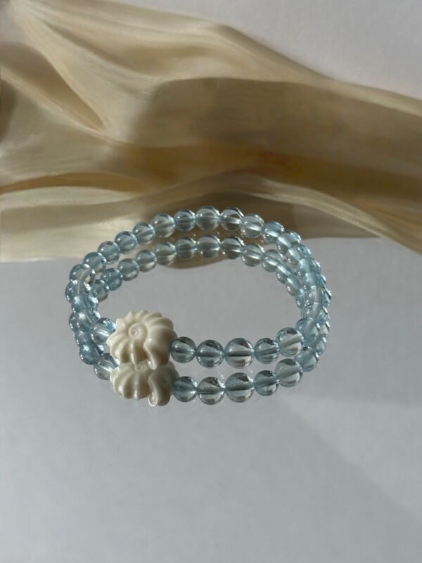 Ocean Chant｜Aquamarine, White Jade & Sacred Conch Charm Bracelet for Emotional Clarity, Tranquility & Communication Flow