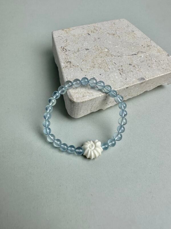 Ocean Chant｜Aquamarine, White Jade & Sacred Conch Charm Bracelet for Emotional Clarity, Tranquility & Communication Flow