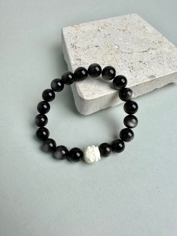 Moonshield Harmony｜White Jade & Silver Sheen Obsidian Healing Bracelet for Emotional Balance & Psychic Protection