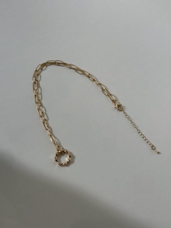 Elegant Paperclip Necklace in light gold, Stainless Steel, High Color Retention, Light Gold, Elegant Wave Pattern Metal Ring